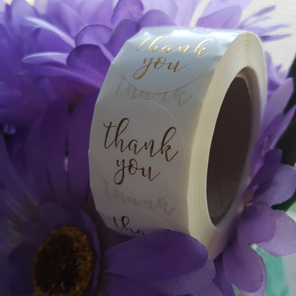 100 pcs White Gold Foil Thank You Stickers 1" - Picture 6 of 8